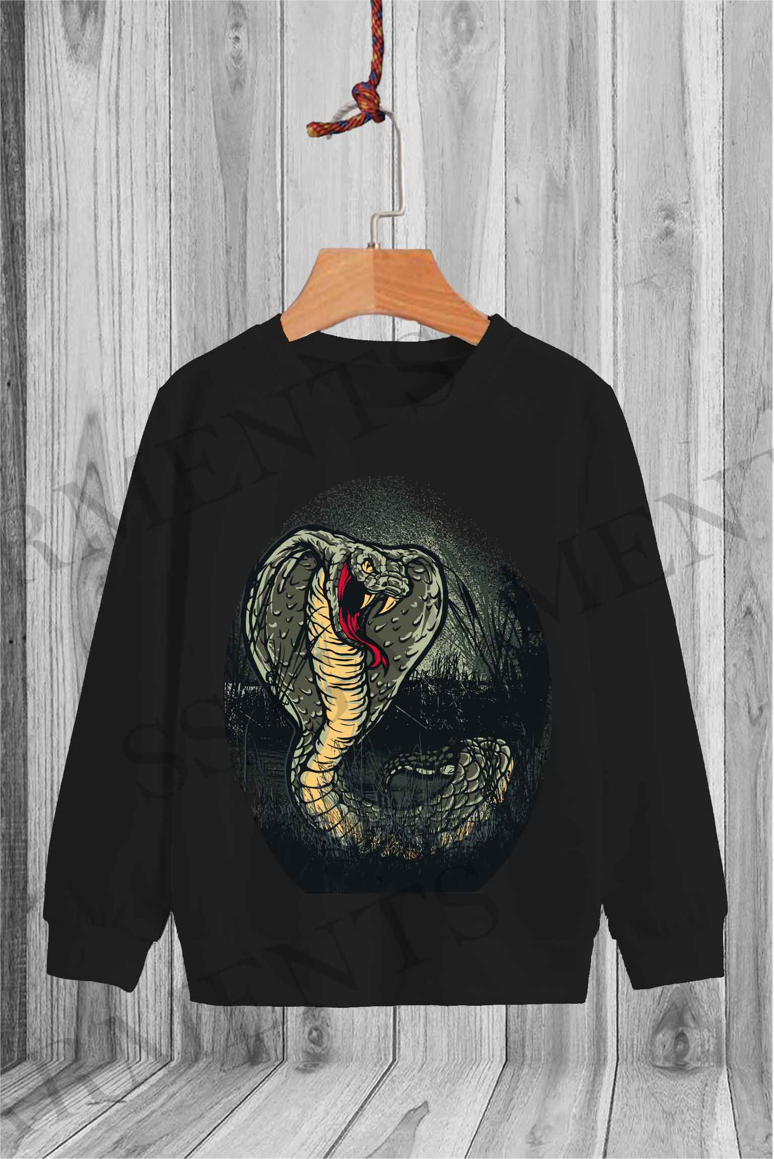 Long Sleeve Fleece Round Neck King Cobra Printed SweatShirt