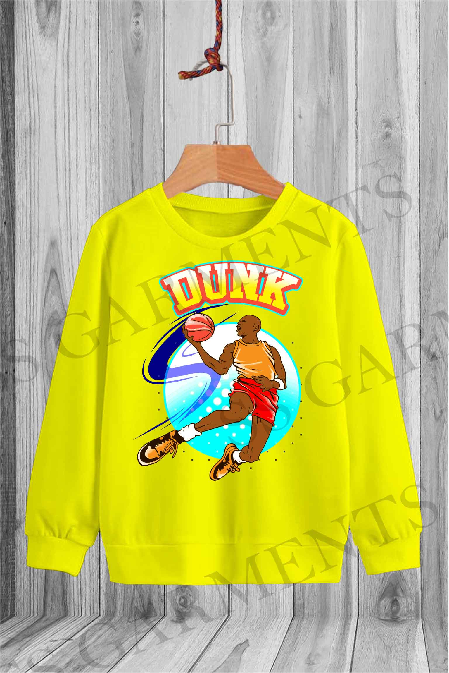 Long Sleeve Fleece Round Neck Basketball Dunk Printed SweatShirt