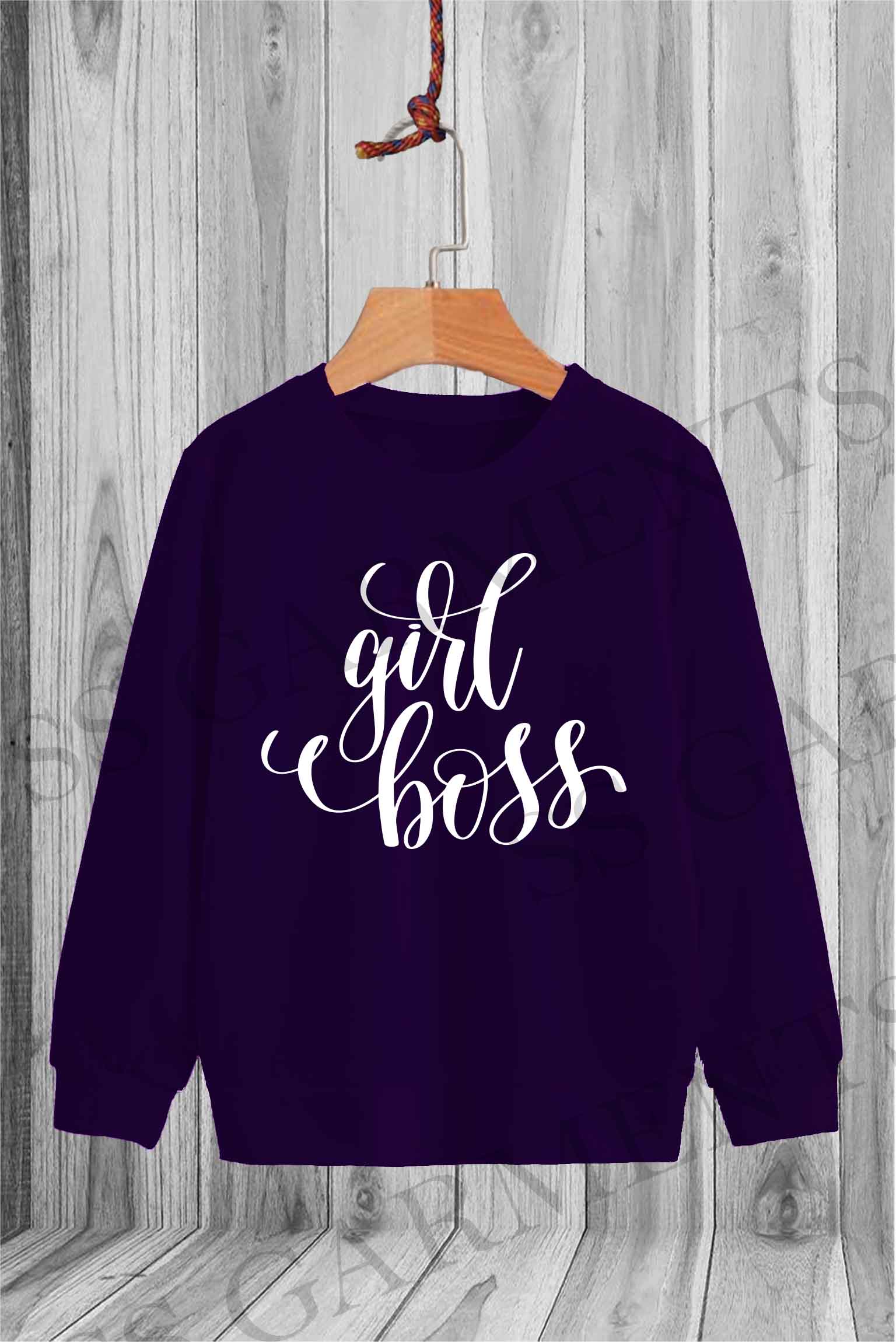 Long Sleeve Fleece Round Neck Girl Boss Printed SweatShirt