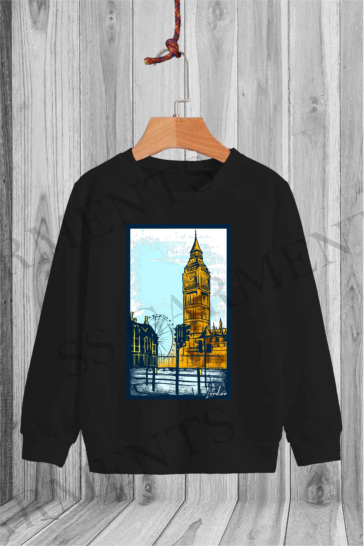 Long Sleeve Fleece Round Neck London Big Ben Printed SweatShirt