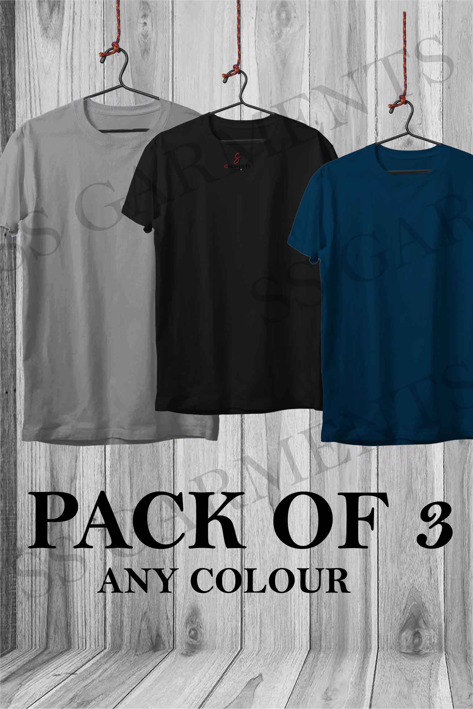 Plain Round Neck Pack of 3 (Any Color) T-shirts