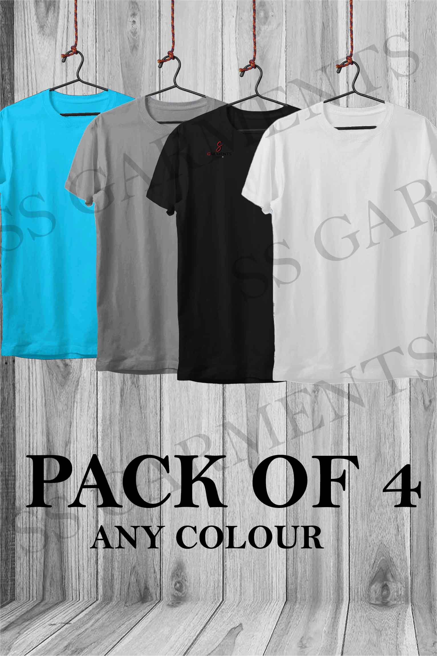 Plain Round Neck Pack of 4 (Any Color) T-shirts