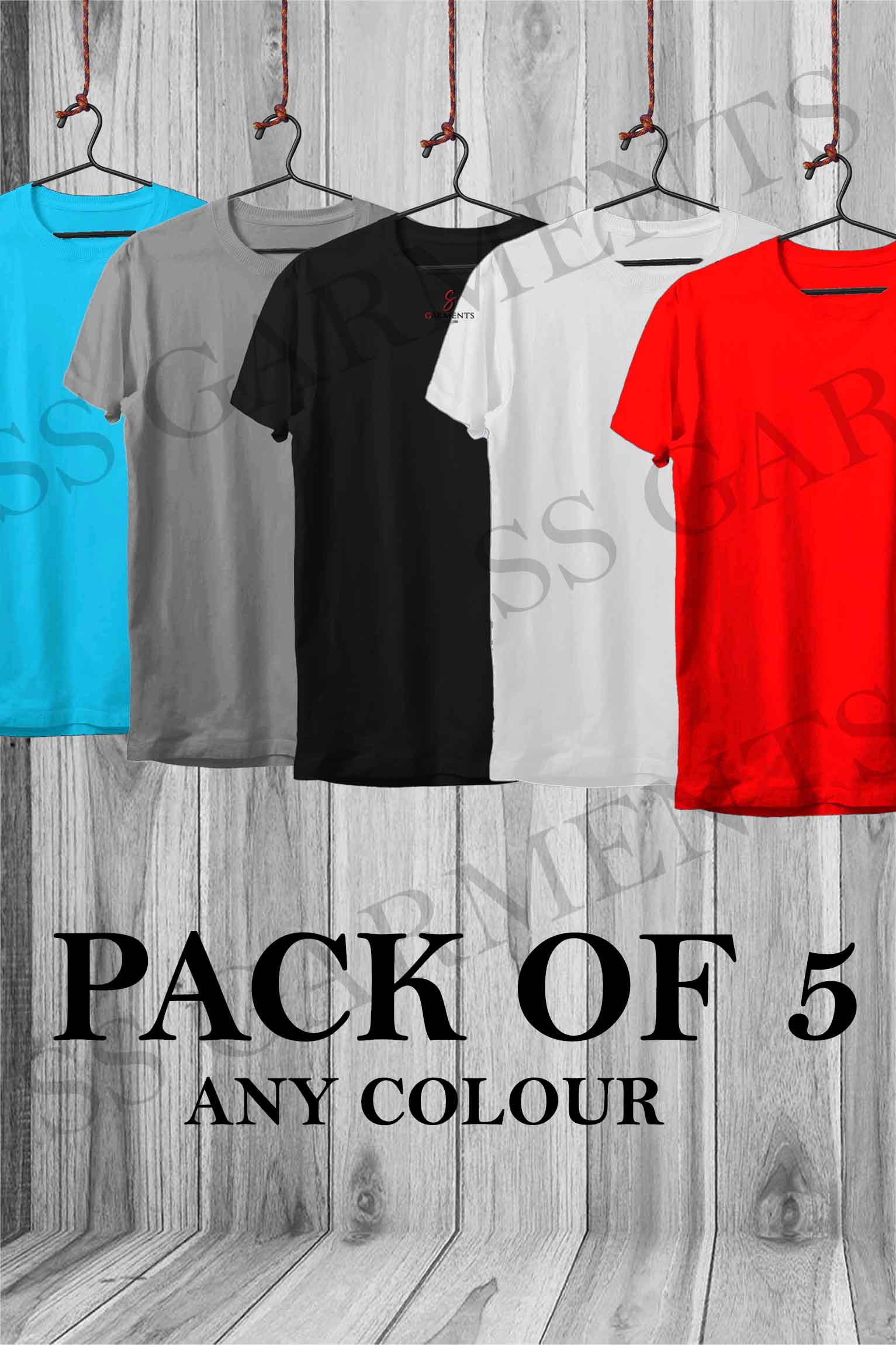 Plain Round Neck Pack of 5 (Any Color) T-shirts