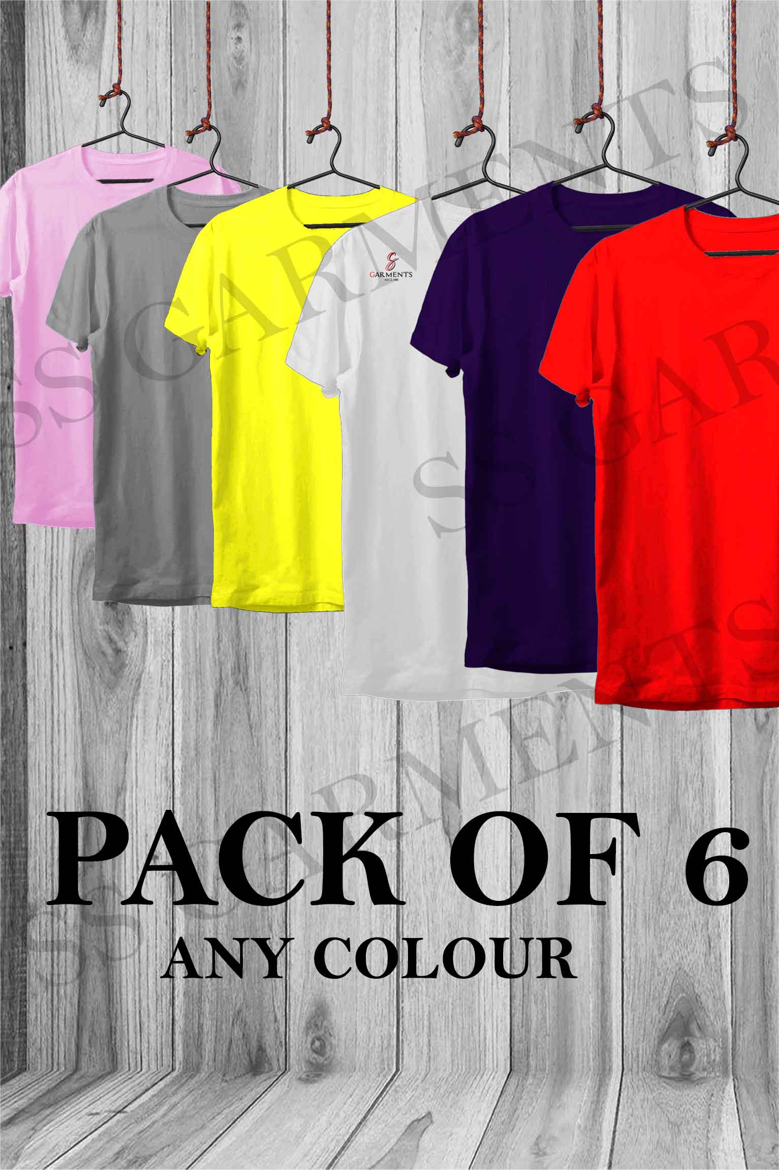 Plain Round Neck Pack of 6 (Any Color) T-shirts