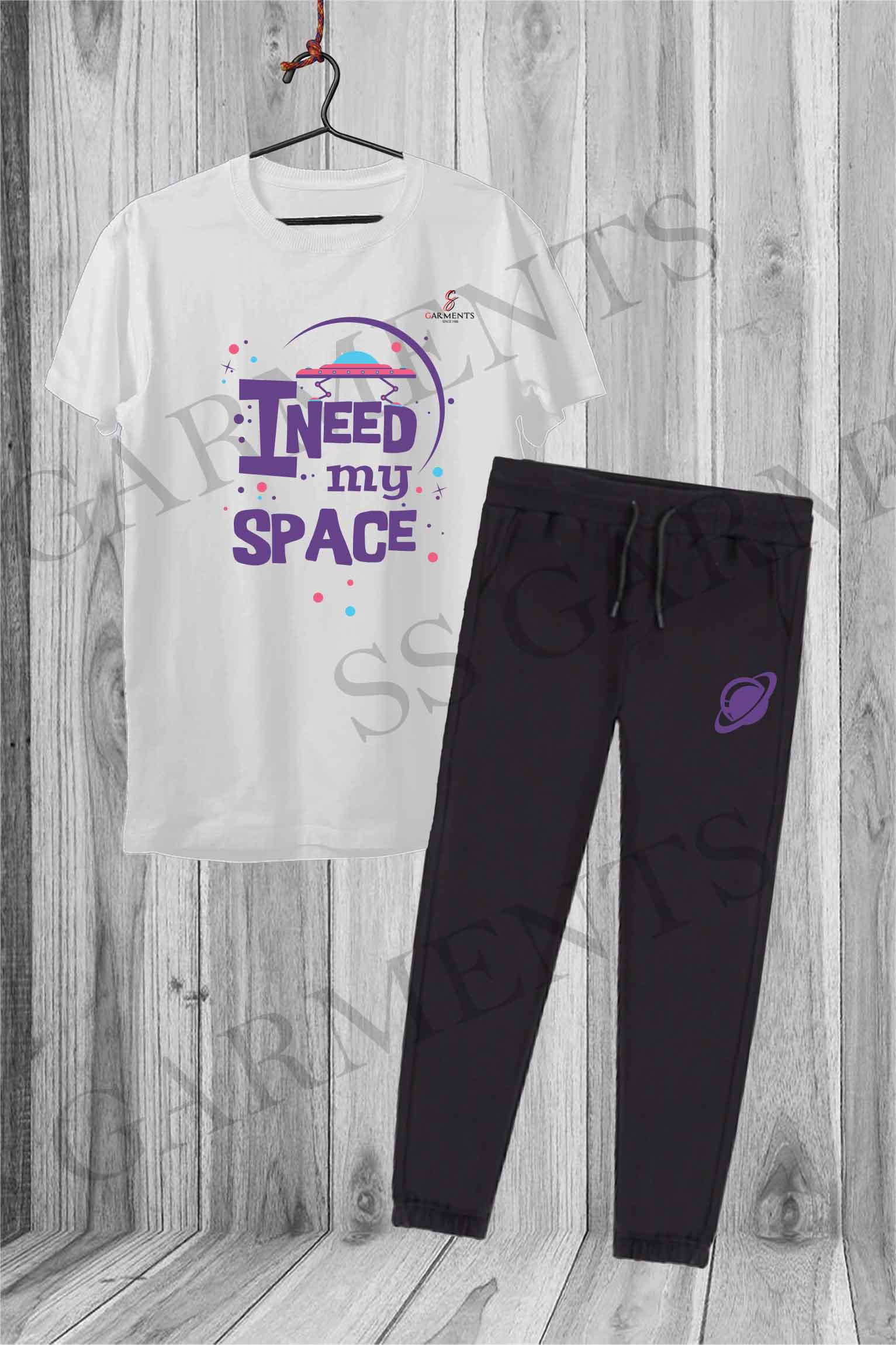 Short Sleeve Round Neck My Space Printed Tracksuit