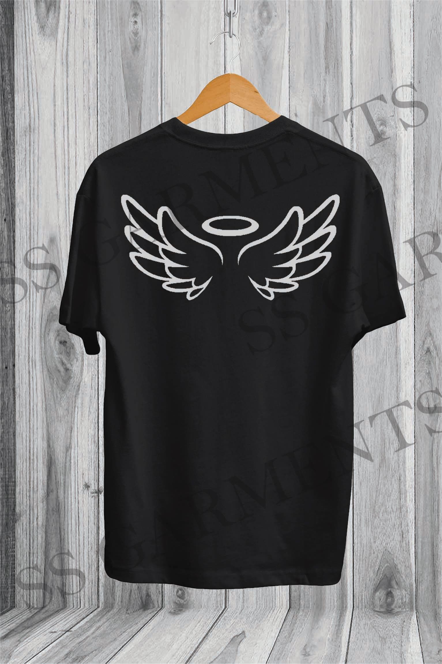 Round Neck Animated Halo Wings on Back Printed T-shirt for men