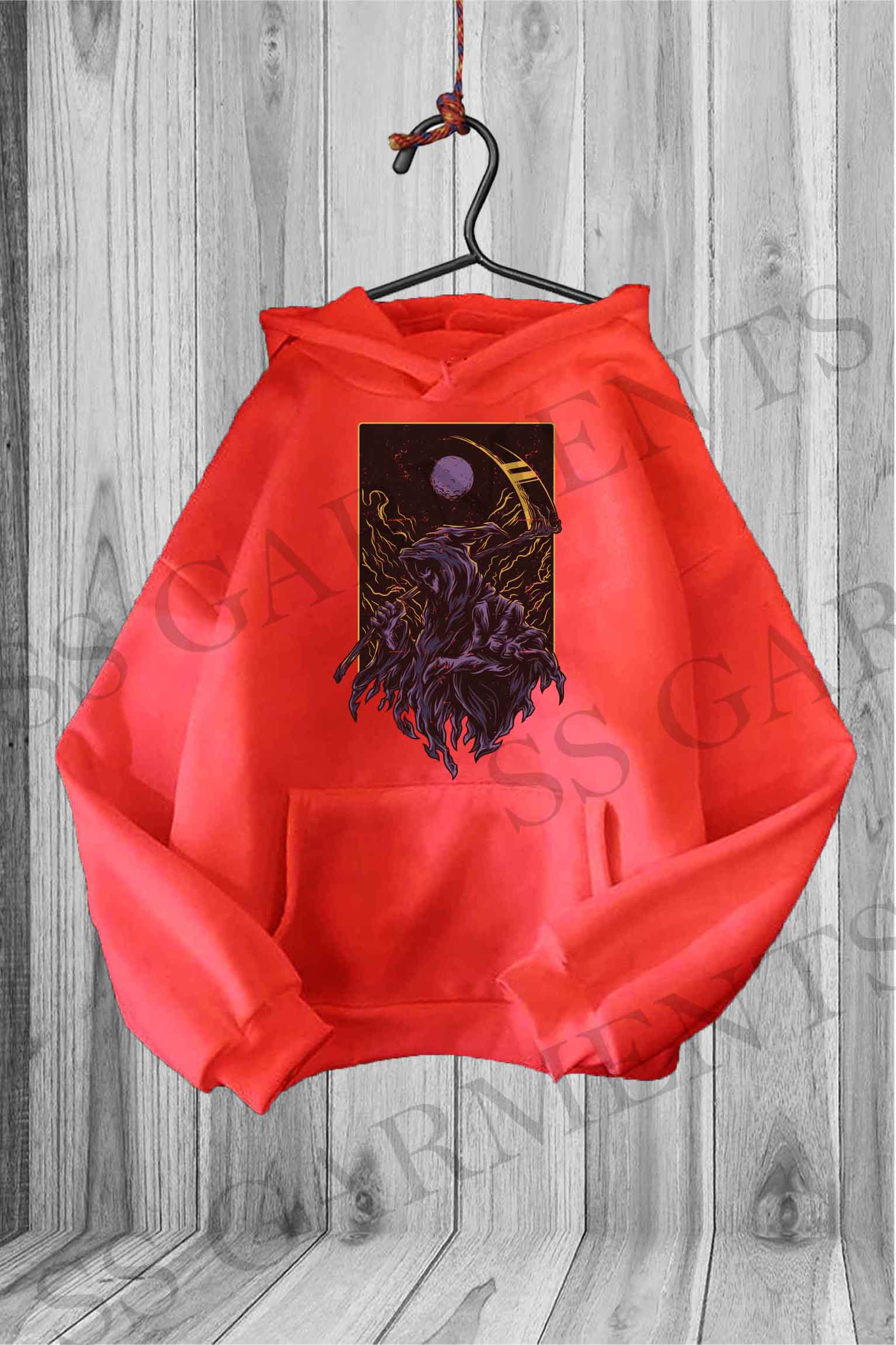 Long Sleeve Fleece Hood Demon Grim Reaper Moon Printed Hoodie