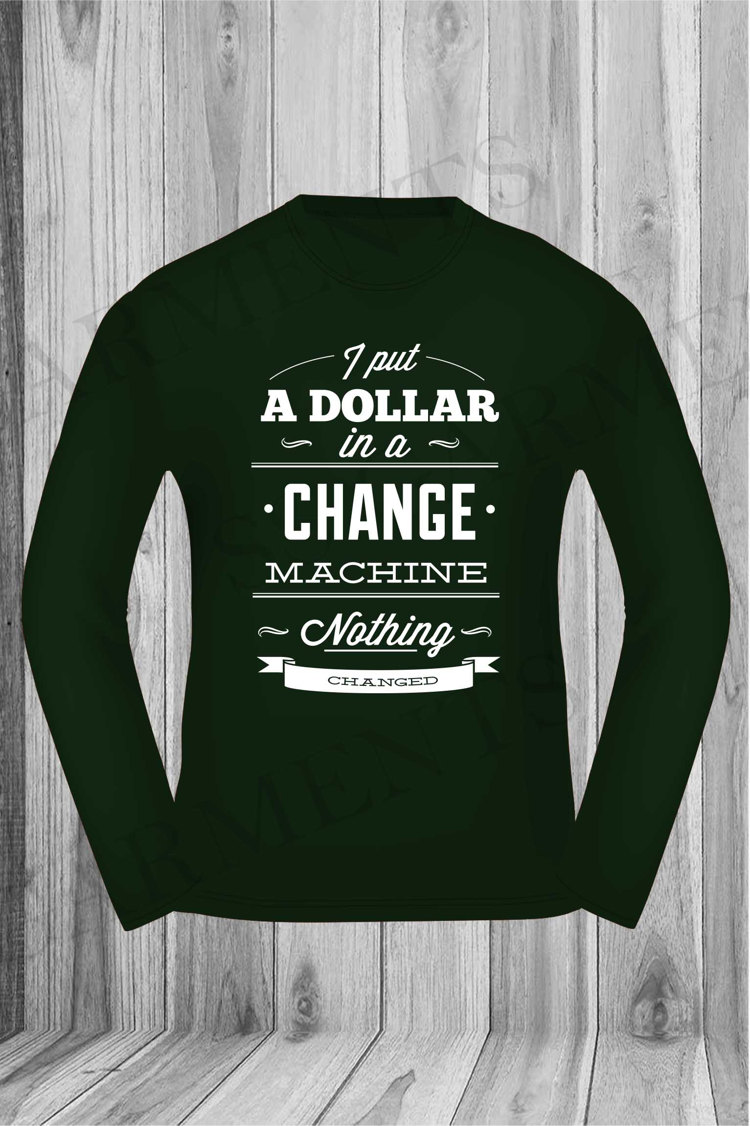 Thrifty Long Sleeve Round Neck Dollar Change Printed T-Shirt