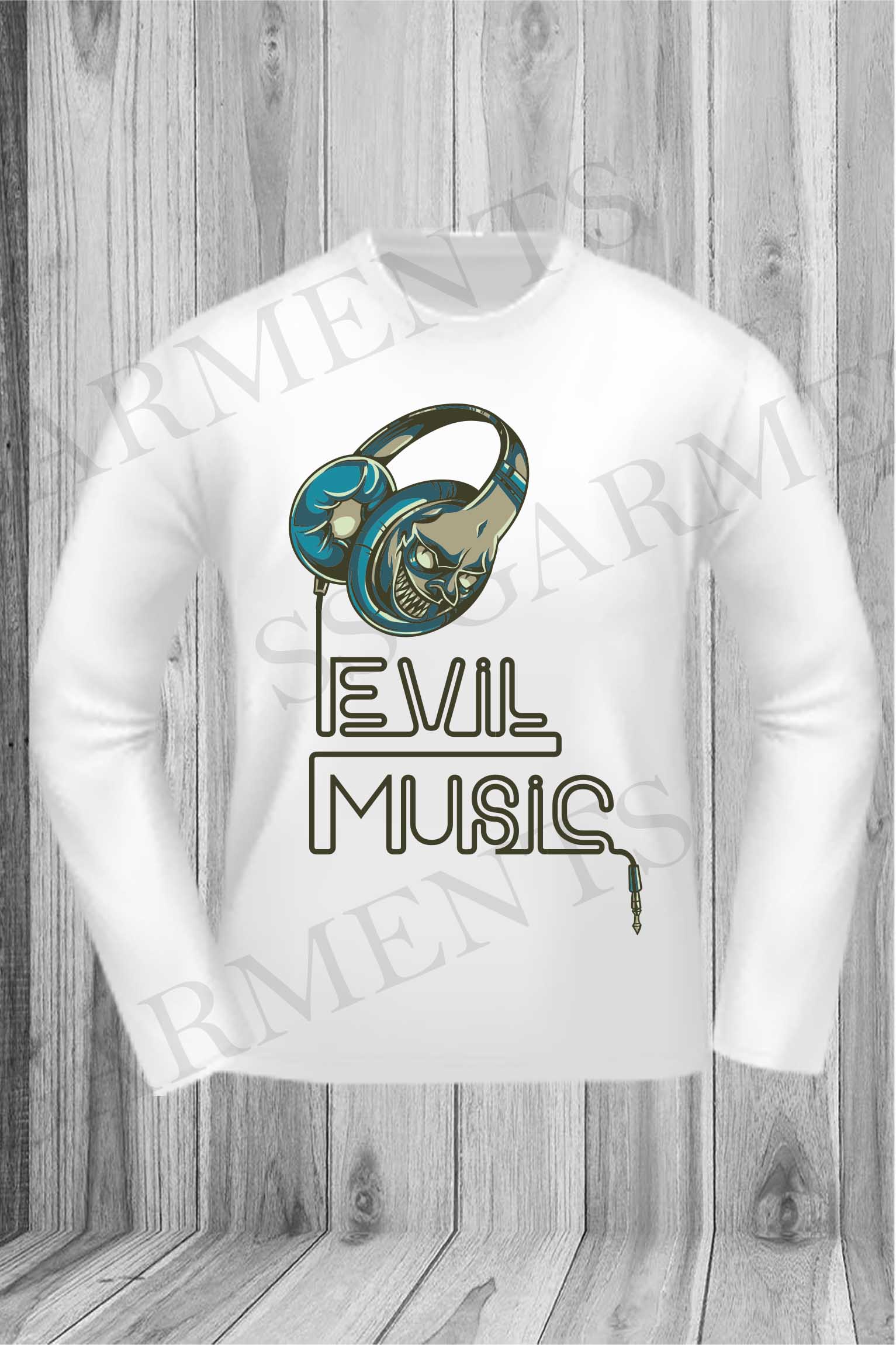 Trendy Full Sleeve Round Neck Evil Music Printed T-Shirt
