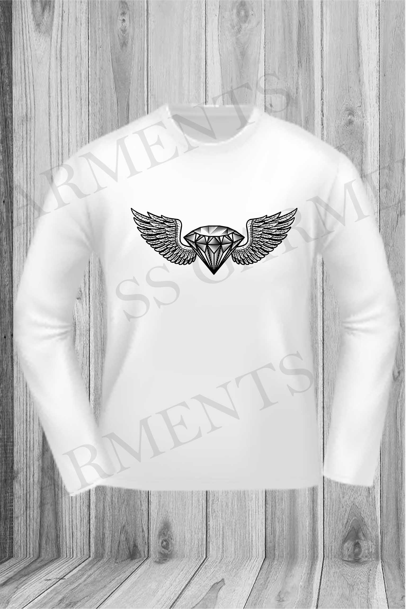 Trendy Full Sleeve Round Neck Diamond Wings GTA Printed T-Shirt