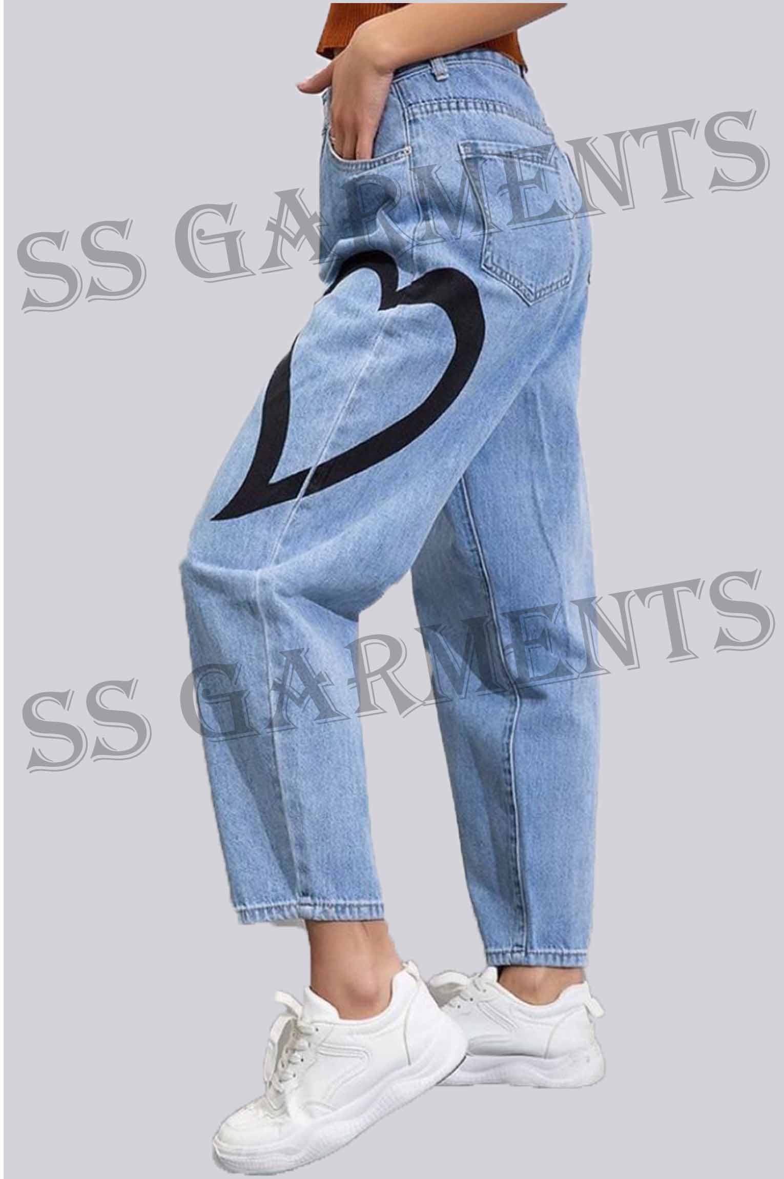 Heart Printed denim jeans pant
