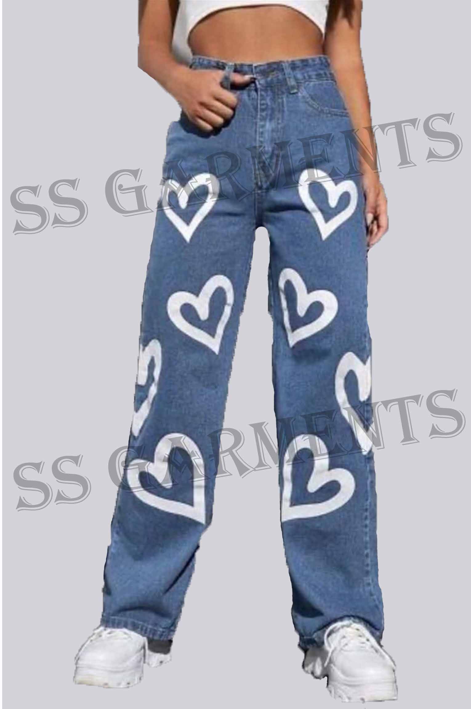 Love Hearts Printed mom jeans