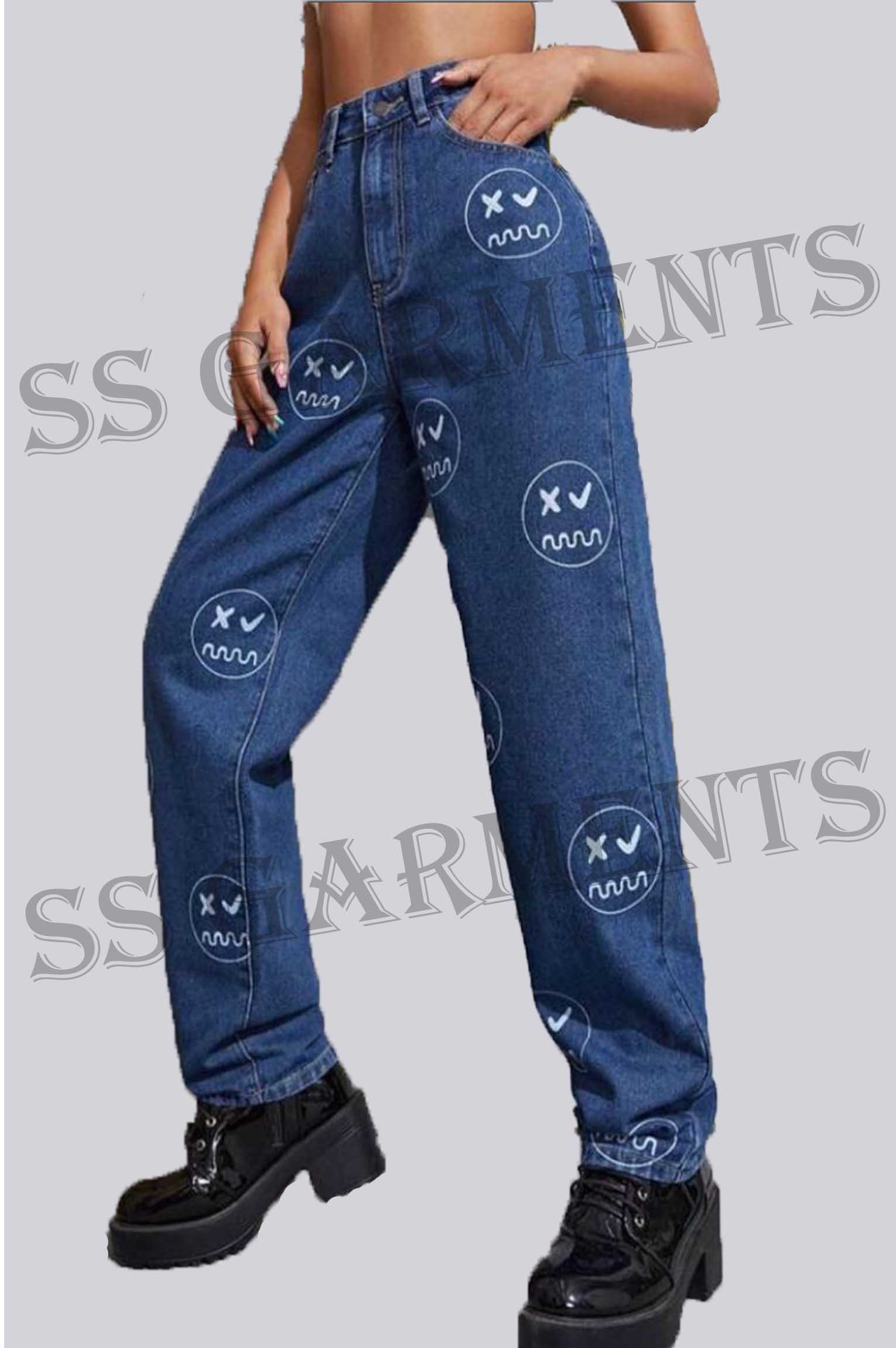 Emoji Printed Denim Jeans with Cotton and Nylon Soft Fabric