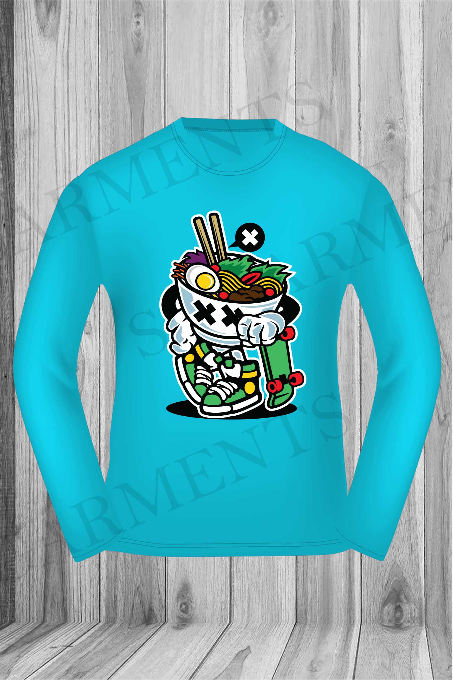 Long Sleeve Round Neck Lunch Bowl Printed T-Shirt