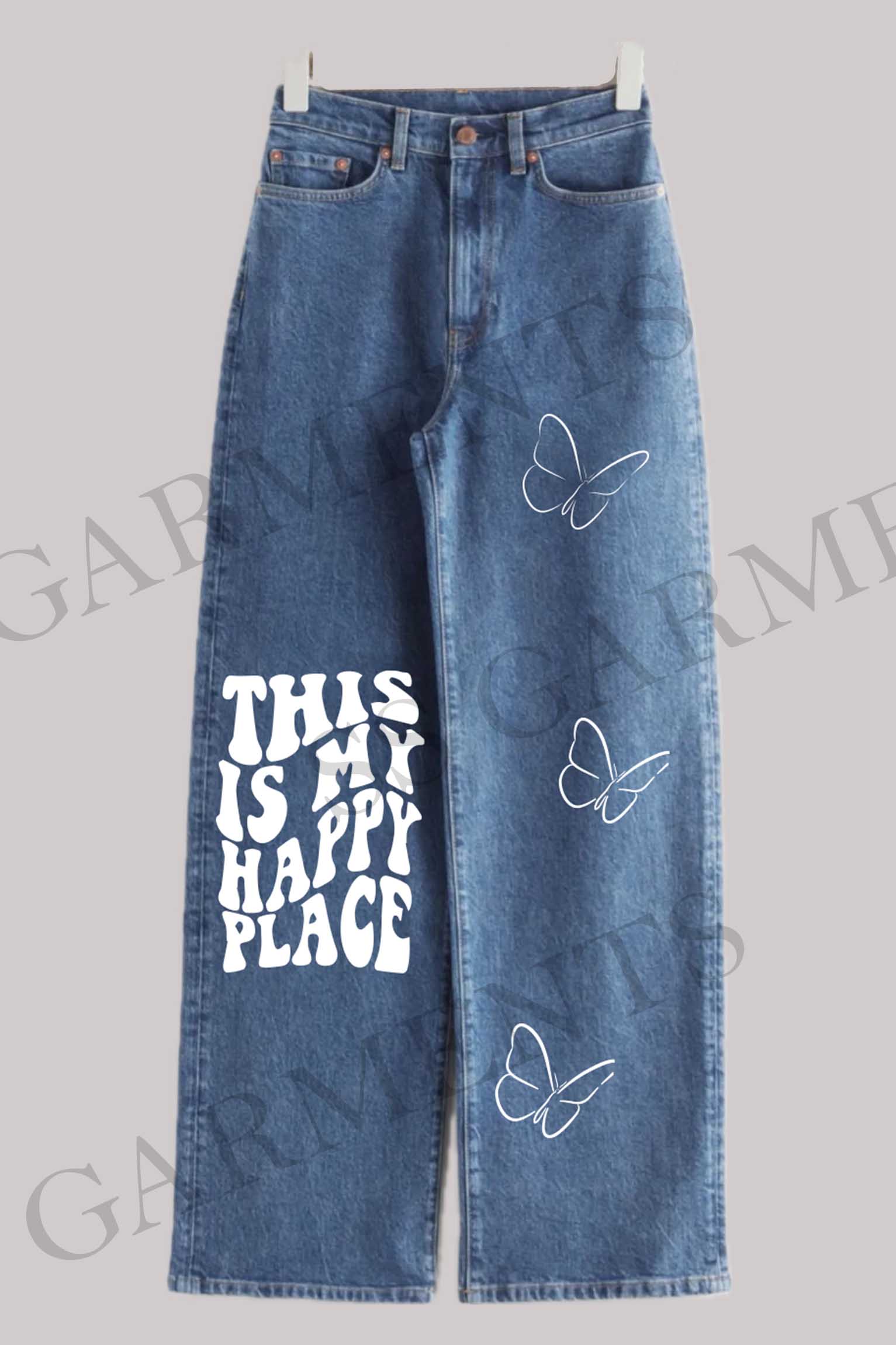 Happy place printed denim jeans for women