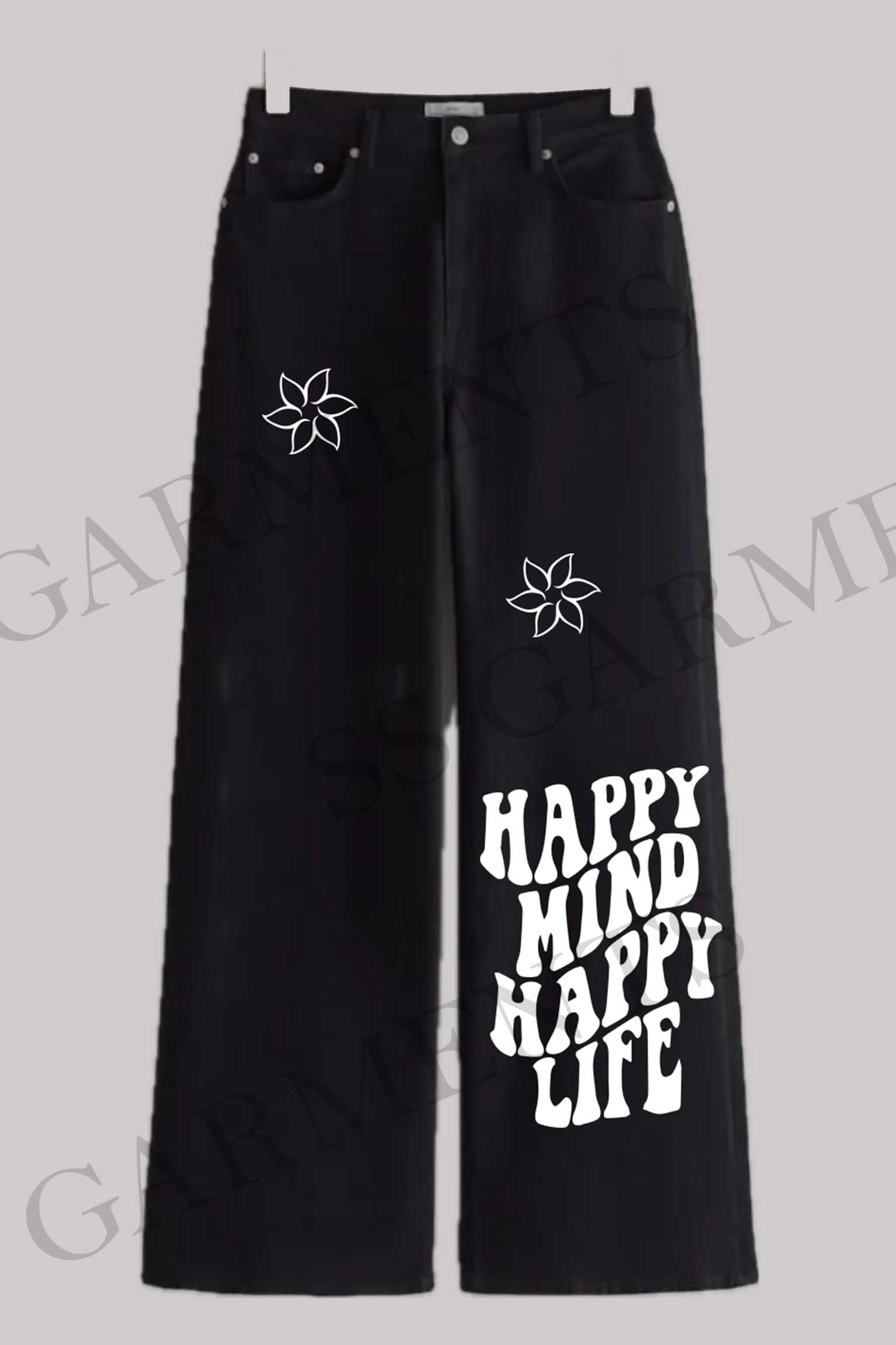 Wide leg design jeans denim Happy Minds Printed pant