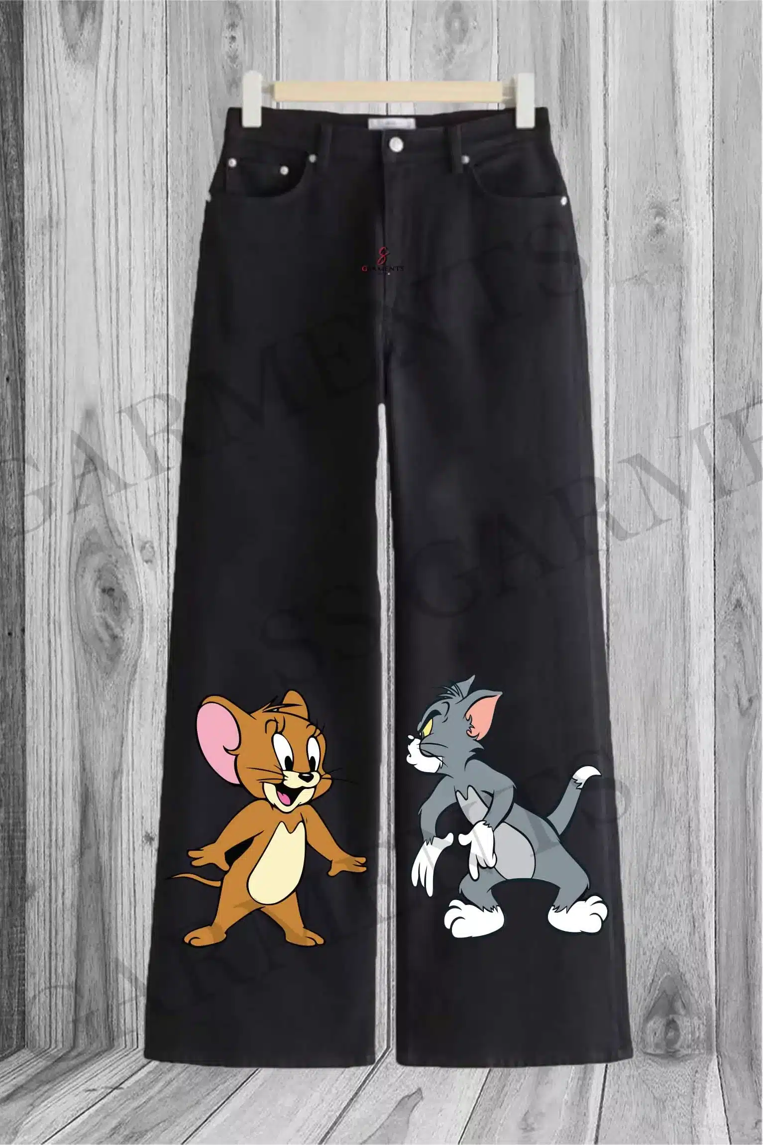 denim jeans Tom and Jerry wide leg printed