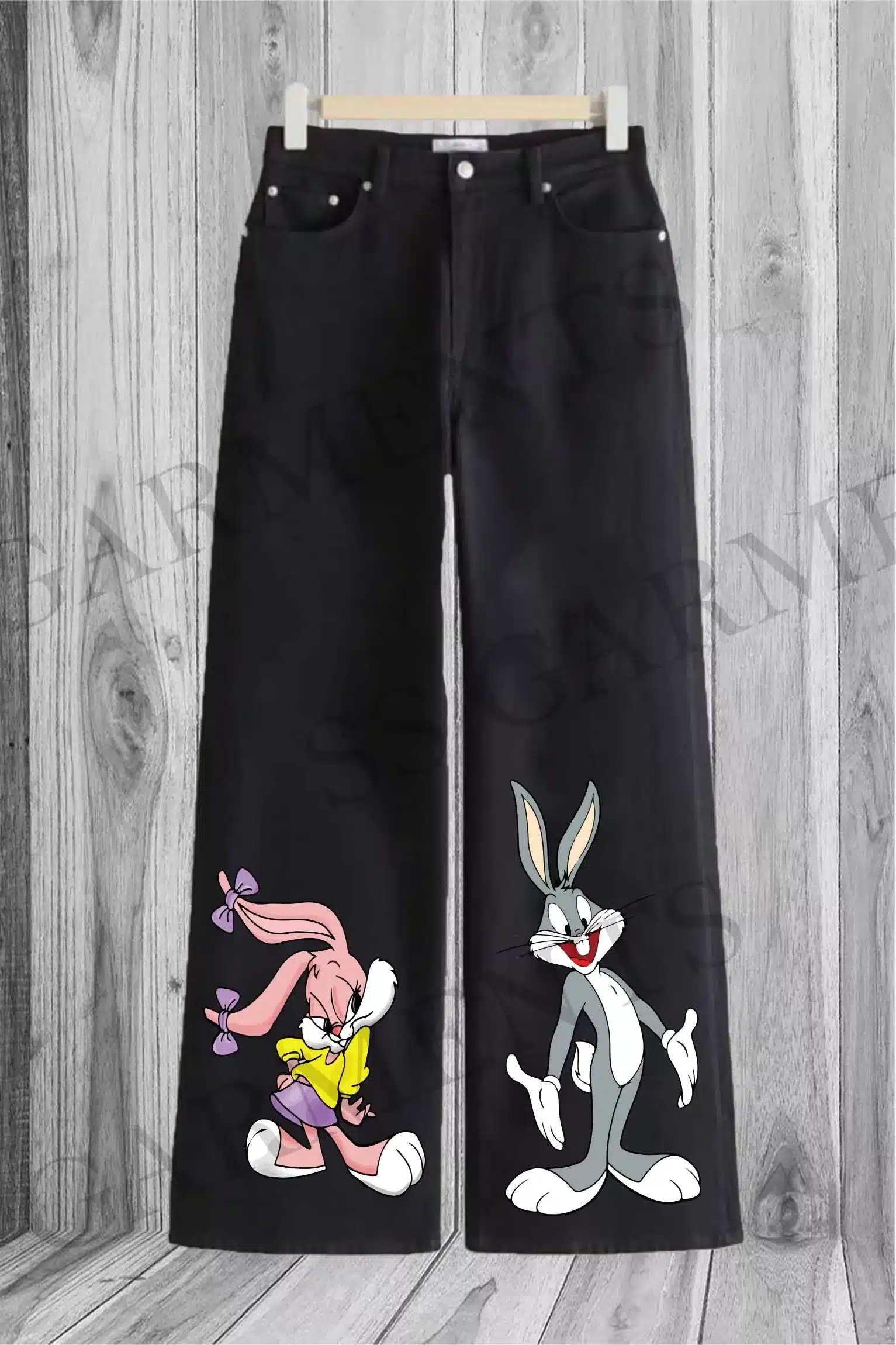 bunny printed wide leg denim jeans